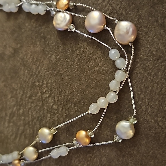 VTG DRESS BARN Faux Coin Pearl Layered Mermaidcore Twisted Chain Necklace - Picture 4 of 7